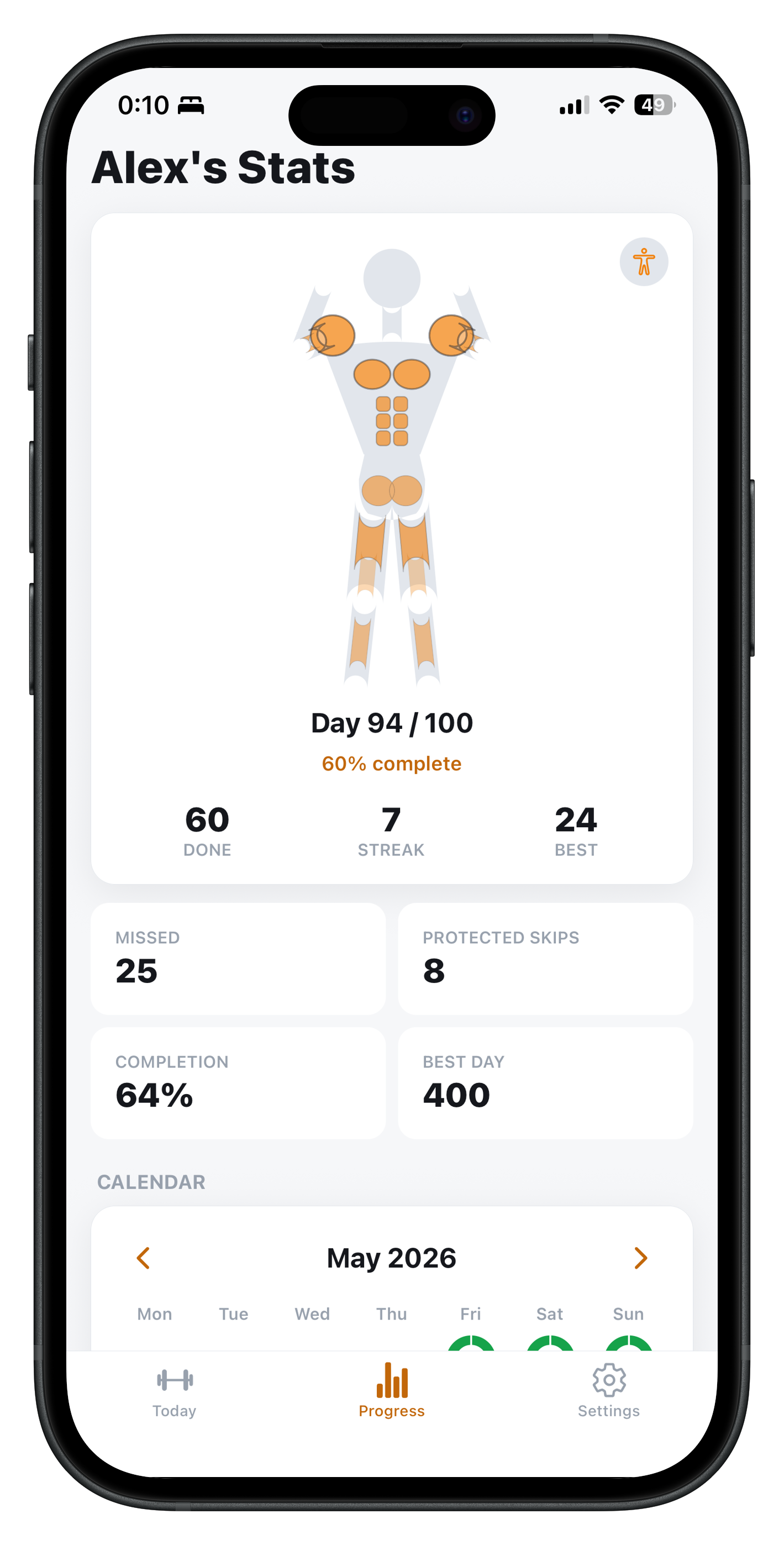 100 Reps animated avatar progress