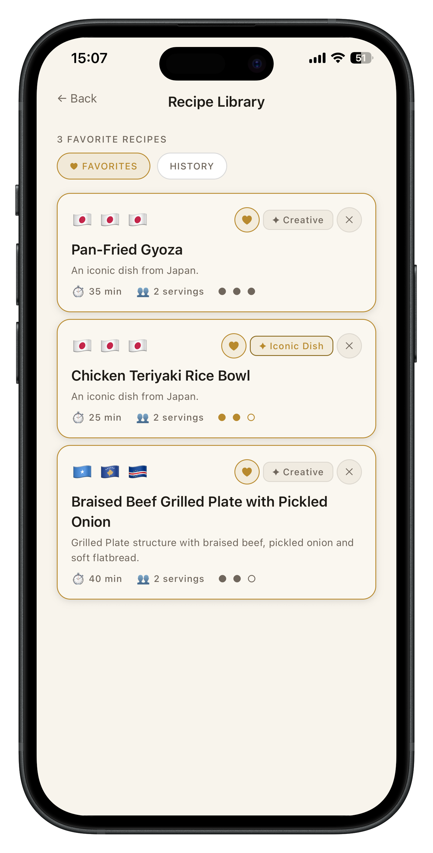 PassportPlate Recipe Library with favorited recipes