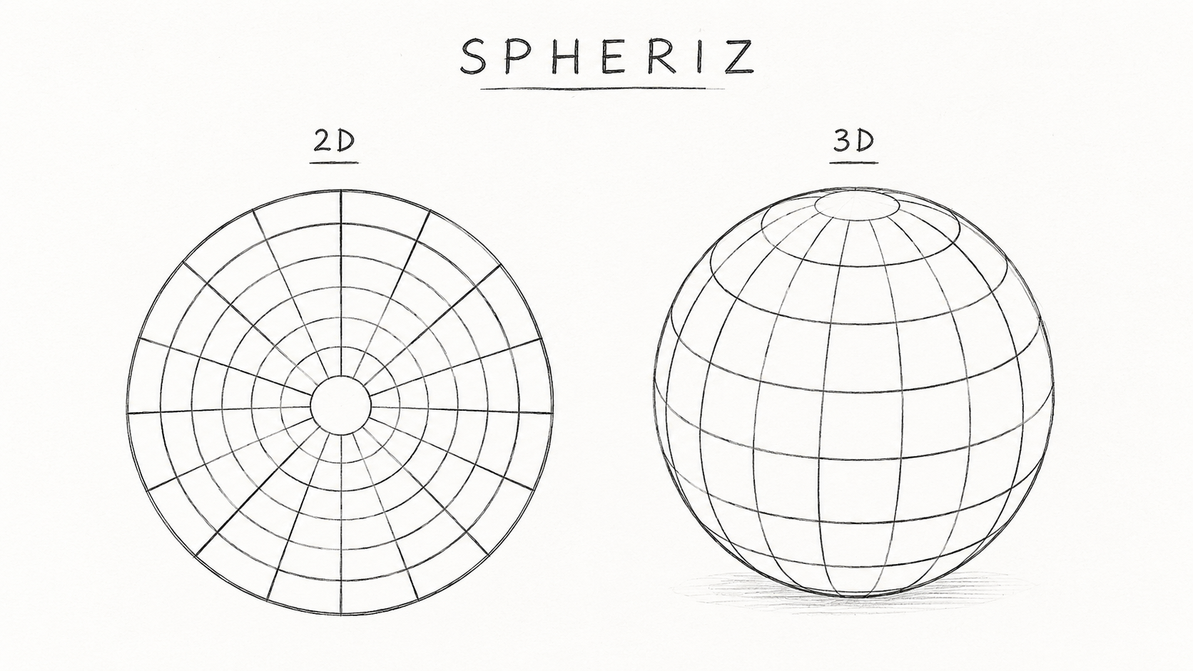 Hand-drawn sketch of the 2D and 3D concept