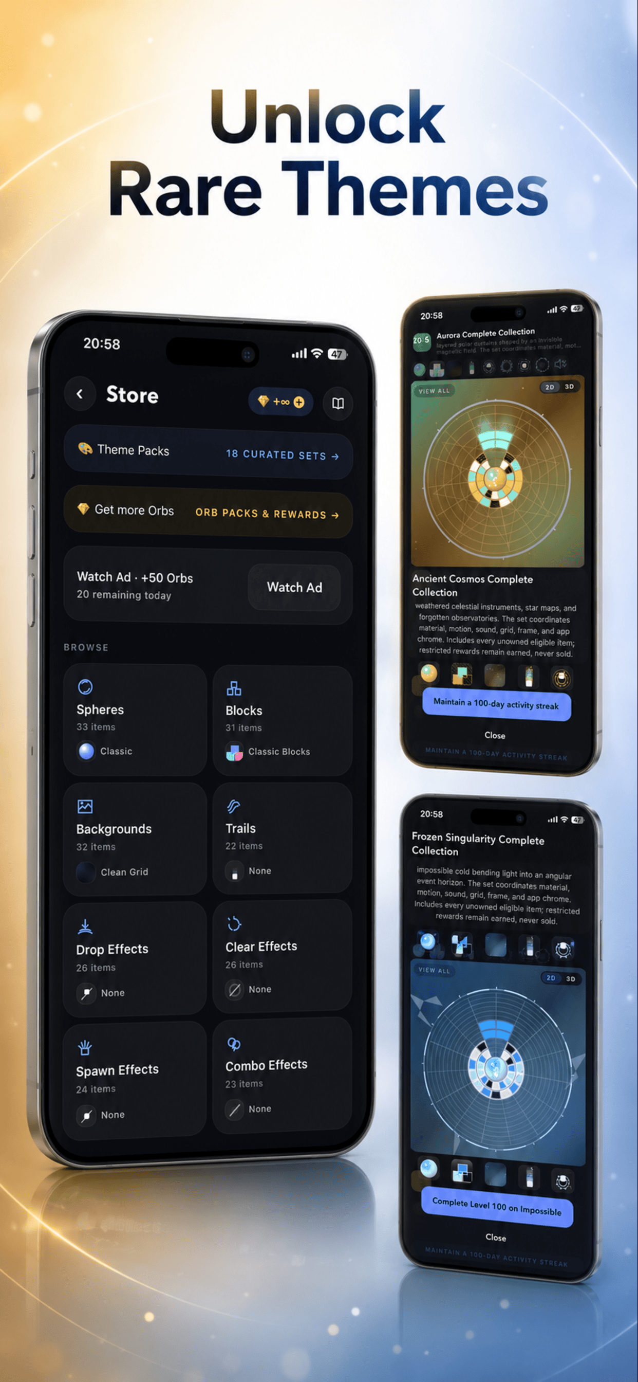 Spheriz Store with cosmetic categories and rare theme collections
